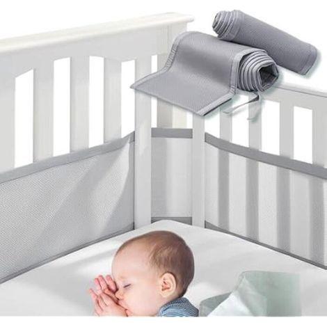 Babybettumrandung – 2er-Set – 320 x 27 cm und 150 x 27 cm – Grau – Stoßdämpfende Kante (1/5)