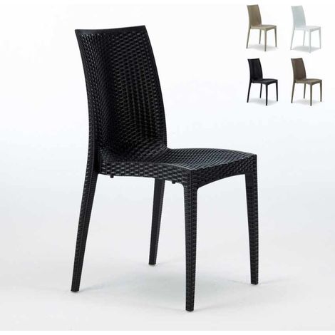 Grand Soleil – Chaise de jardin empilable en polyrotin – Confort ergonomique – Résistante aux UV – Idéale pour bars et restaurants – Noir