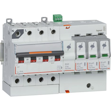 Parafoudre avec protection de court-cicuit intégrée typeT2 Imax 20kA 3P+N 320V 8 modules LEGRAND 412211