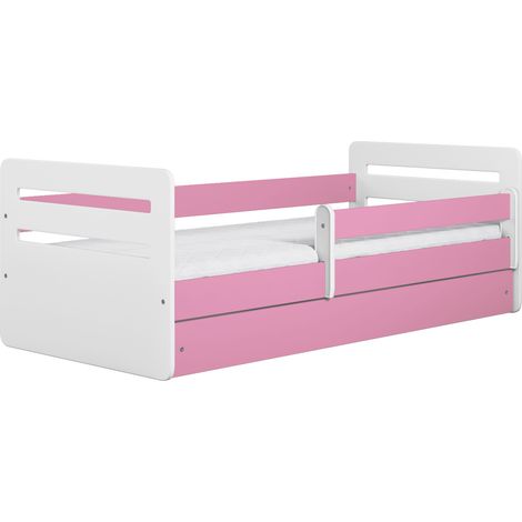 Lit enfant 80x140 cm avec tiroir et barrière avec matelas rose modèle Tomi (1/5)