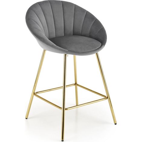 Chaise de bar en velours gris avec structure dorée en métal Anaïs (1/5)