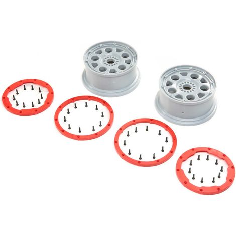1-5 Front-Rear 4.75 Beadlock Wheels 24mm Hex Silver-Red (2): DBXL-E 2.0