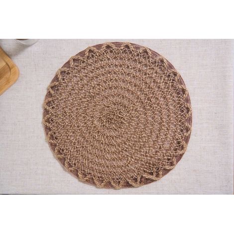 Ensemble de 6 sets de table ronds à motif ajouré, 38 cm de diamètre, style rustique, sets de table ronds tissés en corde de chanvre. (1/5)