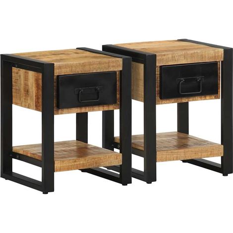 Nachttische 2 Stk. Raues Mangoholz