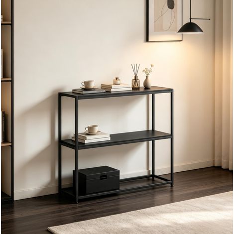 Tavolo consolle da ingresso in acciaio e truciolare nero 100 x 30 x 87 cm OKWISH (1/5)