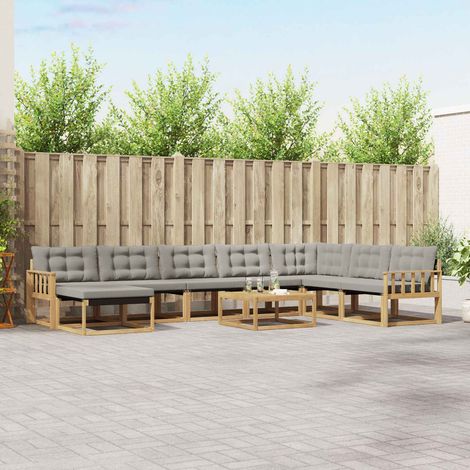 vidaXL Outdoor-Sofagarnitur 9 pcs Weiß und Hellgrau Massivholz Akazie (1/5)