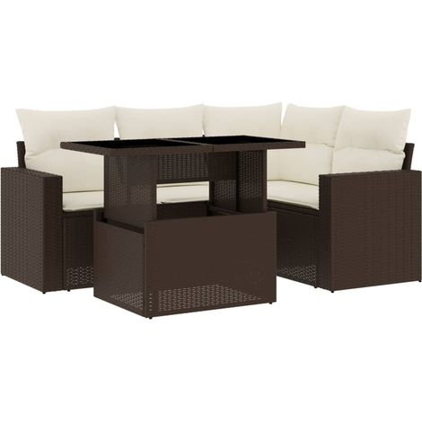 vidaXL Set Divano da Giardino 5 pz con Cuscini Marrone in Polyrattan