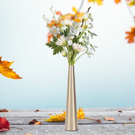 Vase Décoratif - Vase à Fleurs Métallique Petite Taille Aluminium Effet Texturé Cylindrique Finition Dorée Diamètre Embout 2,2cm Base Antidérapante (1/5)