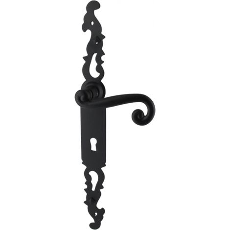 Secury-T – Poignée de porte en fer forgé noir 330x36 mm – Trou de clé L pour serrure à condamnation – Plaques 330 mm x 36 mm (1/4)