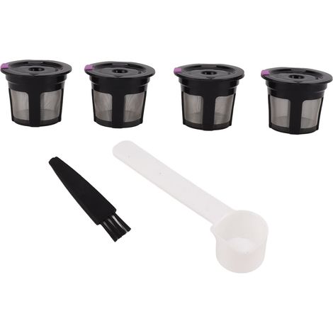 4-teiliges Set umweltfreundlicher, wiederverwendbarer Kaffeefilter, kompatibel mit Kapselmaschinen, inklusive Bürste und weißem Löffel