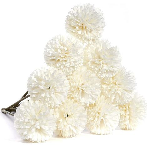Fleurs Artificielles, 10 Pièces De Fleurs En Soie Avec Tiges, Fleurs Artificielles Blanches Pour Décorations, Fausses Fleurs De Chrysanthème, Bouquets De Centres De Mariage (10 Pièces, Blanc)