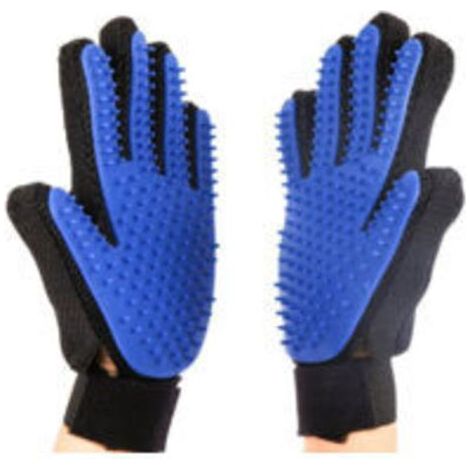 Gants de toilettage pour animaux avec brosses à poils doux pour chiens à poils longs et courts, chats et chevaux. 1 paire (bleue) (1/5)