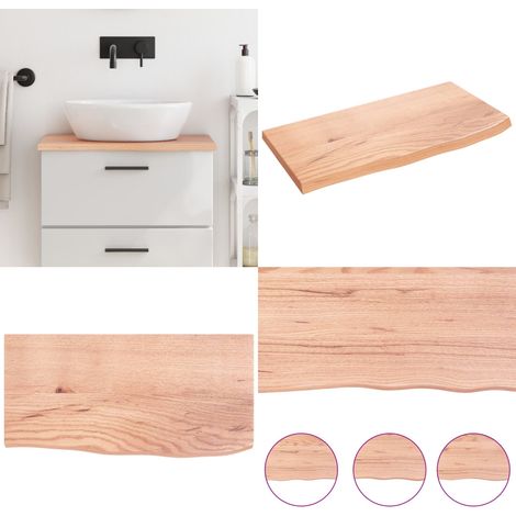 Comptoir de salle de bain marron clair 60x30x2 cm bois traité - Comptoir Salle De Bain - Comptoir Bois - Plan De Travail Salle De Bain - Meuble Lavabo - Chêne Massif - Home & Living