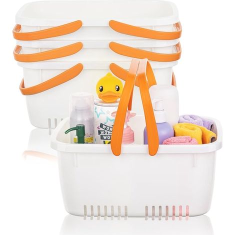 Cestino portaoggetti per doccia, organizer in plastica con maniglia pieghevole, contenitore portatile con fori di drenaggio per bagno, cucina, dormitorio, gel doccia, shampoo, cosmetici, bianco - 4 pe (1/5)