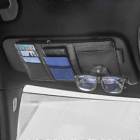 Organisateur de pare-soleil de voiture multipoches, accessoires intérieurs auto, pochette de rangement, porte-stylo, organisateur de documents de voiture --noir (1/5)