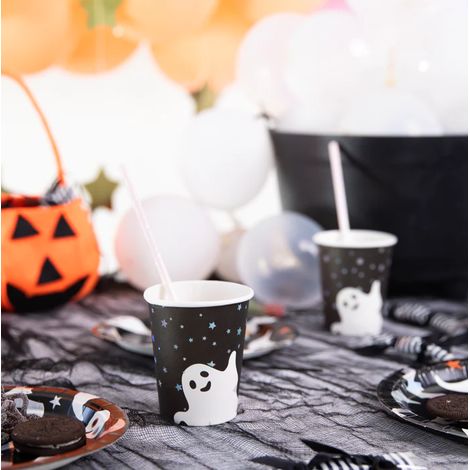 Bicchieri di carta a tema fantasmi di Halloween, 220 ml, 6 pezzi (1/4)