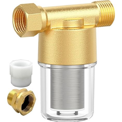 XZ03 Pré-filtre à Eau en Laiton avec Siliphos Anti-Calcaire - Filtre à Sédiments 40 Microns pour Machine à Laver et Chauffe-eau - Empêche le Jaunissement des Vêtements - Protection des Appareils Ménag