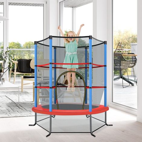 Trampoline enfant bleu marine 140 cm avec filet de sécurité, tapis PVC et 30 cordes élastiques pour jardin, cour et intérieur (1/5)