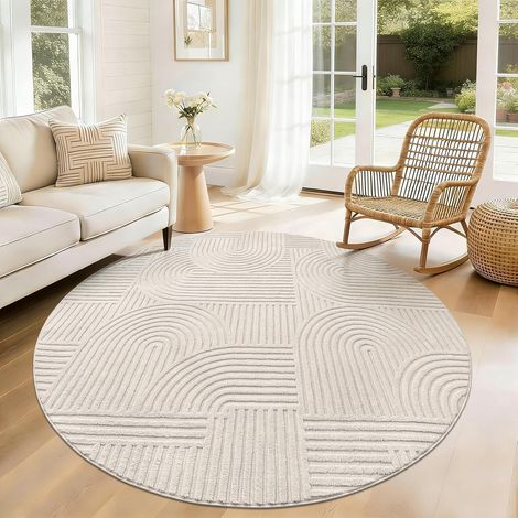Tapis Rond 120 cm, Moderne Tapis de Salon Rond Lavable en Machine Antidérapant, Doux, pour Chambre, Cuisine, Chambre d'enfant, Beige (1/5)