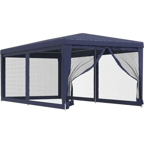 Tente de réception avec 6 panneaux latéraux en filet, bleue, 3x6 mètres, polyéthylène haute densité (PEHD). (1/5)