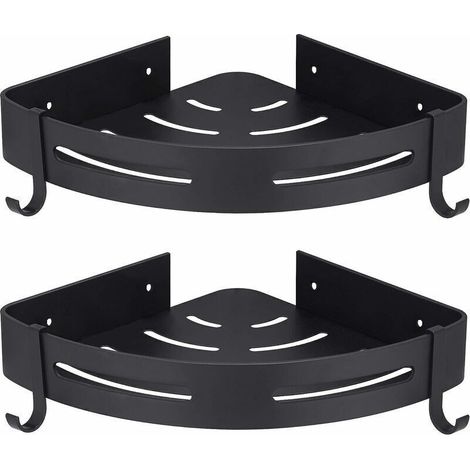 Eck-Duschablage schwarz ohne Bohren Badezimmeraufbewahrung Dusche Badezimmerzubehör Duschseifenhalter kein Rost Aluminium 2er Set mit Haken