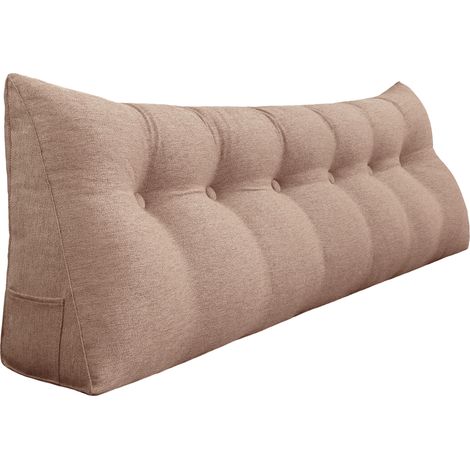 VERCART Coussin de Lecture, Oreiller Traversin Soutien Dorsal, Triangulaire Coussin à Coins, Gros Coussin Canapé, Coussin tête de Lit Dossier, Coussin de Repos Cale Dos en  Lin Brun 180cm (1/4)