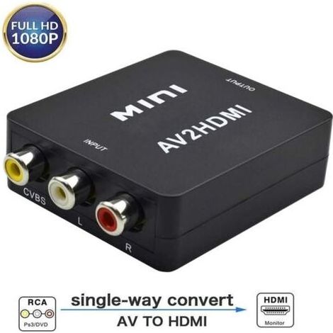 Câble et adaptateur pour vidéosurveillance Adaptateur RCA vers HDMI Convertisseur composite 1080P 3RCA Adaptateur de convertisseur AV vers HDMI pour TV / PC / PS3 / Blue-Ray DVD, Noir VBS (1/5)