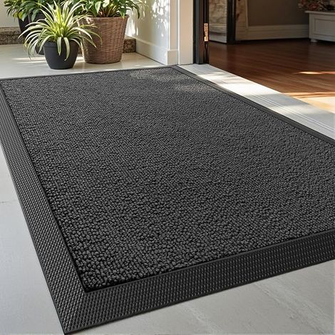 Outdoor Entrance Mat 60 x 90 cm Non-Slip Washable Low Profile Dirt Trapper for Hallway Garden Yard Dark Grey (1/5)