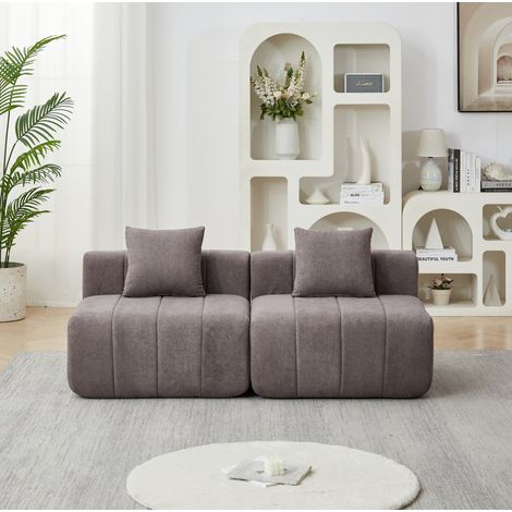 Divano modulare 2 posti in ciniglia grigia con 2 cuscini OKMYHOME (1/5)