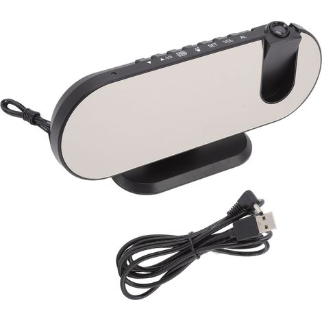 LED-Spiegelwecker mit Projektion, Doppelalarm, USB-Ladeanschluss sowie Temperatur- und Feuchtigkeitsanzeige. (1/5)