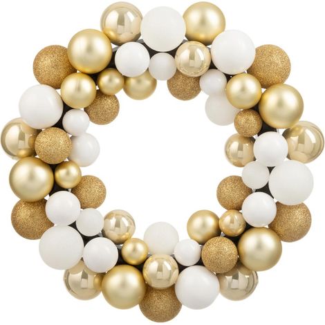 Couronne Boules de Noël "Night" 35cm Blanc & Doré (1/3)