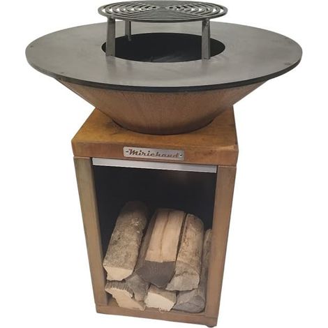 Brasero acier corten 75cm – Foyer extérieur avec plaque de cuisson intégrée – Résistant aux intempéries – Aspect rustique et authentique
