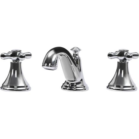 Robinet de bain à 3 trous - Mélangeur argenté - Mitigeur de lavabo - Pour salles de bains, cuisines, douches, lavabos (1/5)