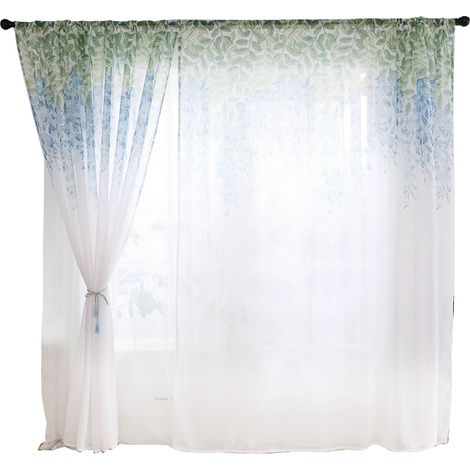 Voile en polyester pour fenêtre, garniture décorative de chambre et salon (Bleu)