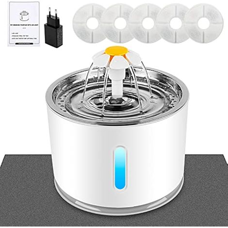 Fontaine à Eau Wilktop pour Chat - avec Filtre à Charbon Actif - Fenêtre de Niveau d'eau - LED Lumineuse - Grande capacité de 2,4 l - 3 Types de débit d'eau de Fontaine Automatique pour Chat (1/5)