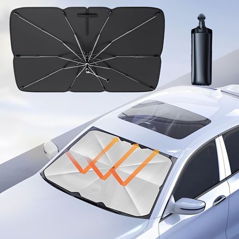 Parasol tipo sombrilla para parabrisas de coche, parasol plegable giratorio de 360° para parabrisas delantero, parasol con protección UV para la mayoría de coches, SUV, monovolúmenes y camiones. (1/5)