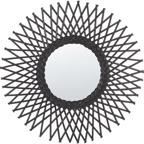 Espejo de pared de ratán negro 60 cm forma de sol boho sala de estar dormitorio Tagolu (1/5)