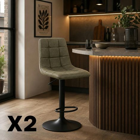 Tabouret de bar réglable vert motif damier (lot de 2) LORA
