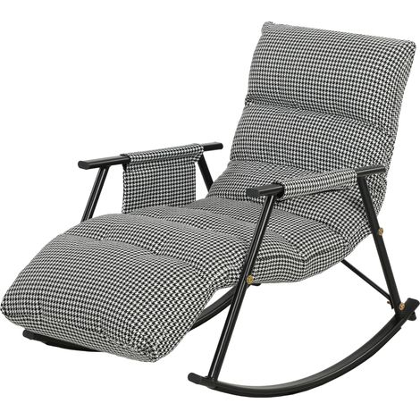 Fauteuil à bascule avec dossier et repose-pieds réglables, revêtement en lin, 62 x 100 x 89 cm, noir (1/5)