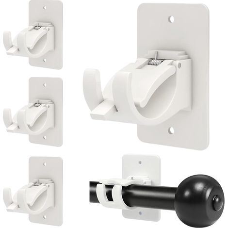 Lot de 4 supports de tringles à rideaux - Sans perçage - Auto-adhésifs - Universels - Sans clous - Tringles à rideaux en plastique réglables - Blanc (1/4)