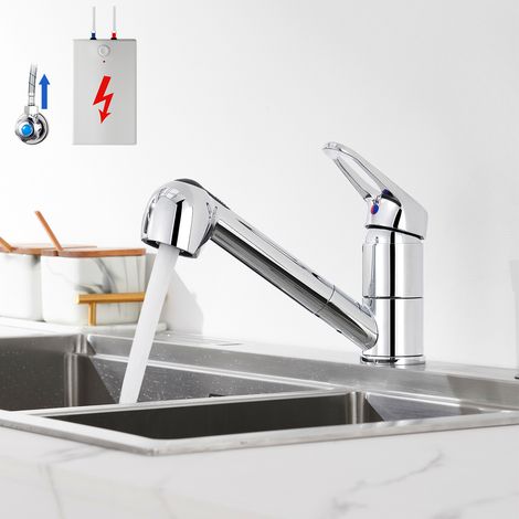 Niederdruck Küchenarmatur Wasserhahn Küche ausziehbar 360° drehbar Spültischarmatur mit Brause, Edelstahl Küchenwasserhahn, Chrom (1/5)