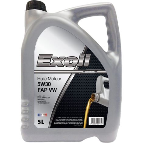 Huile moteur 5W30 C3 VW 5L Exoil – Lubrification optimale pour moteurs diesel et essence – Protection contre l'usure et la corrosion