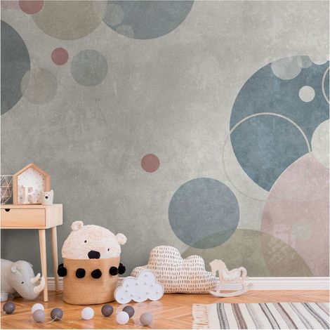 Sfondo fotografico Profhome 383071 Carta da parati TNT goffrata a caldo liscia per bambini opaca grigio beige azzurro rosa 3,71 m x 2,8 m (1/4)