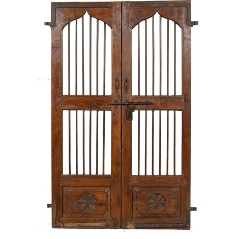 Porte coulissante médiévale ancienne en bois massif et en fer pour l'intérieur ou l'extérieur