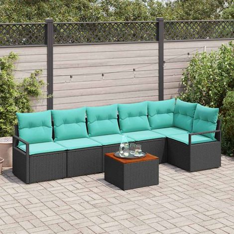 Ensemble de canapé de jardin avec coussin 7 pcs Noir polyrotin (1/5)