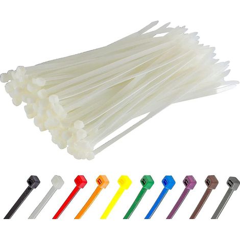 Lange, robuste silberne Kabelbinder, 370 mm x 4,8 mm, 100er-Packung, aus hochwertigem Nylon, 200 mm x 4,8 mm Reißverschluss, weiß