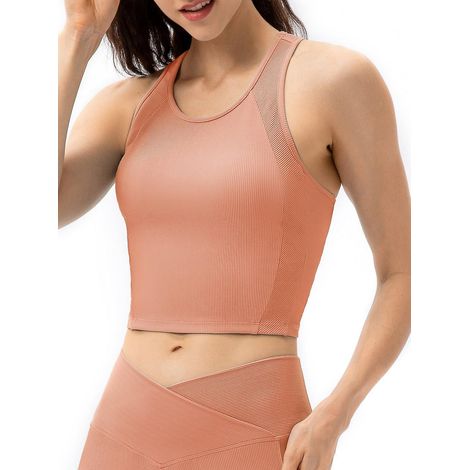 Damen-Yoga-Tanktop mit integriertem BH, kurzes Sport-Tanktop für Fitness, Laufen, Fitnessstudio und Zuhause.