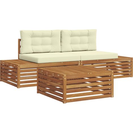 Outdoor Sofa Set with Cushion 3 Piece Natural and Cream vidaXL