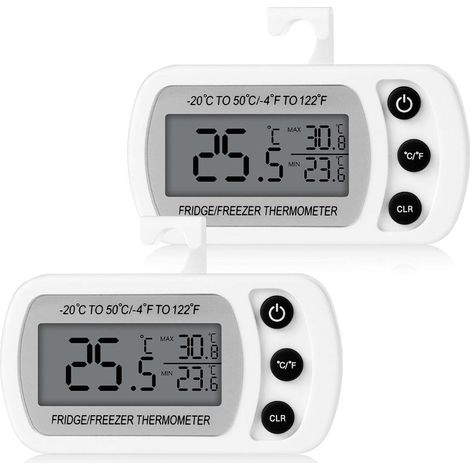 Due termometri per frigorifero, termometro digitale per frigorifero, termometro per frigorifero con gancio magnetico, termometro per scomparto congelatore. (1/4)