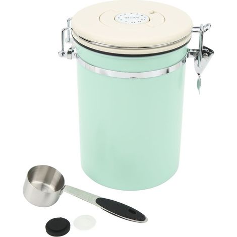 Boîte à café hermétique en acier inoxydable vert menthe de qualité alimentaire, avec dosette et roue à dattes pour thé et noix, 1,8 L (1/5)